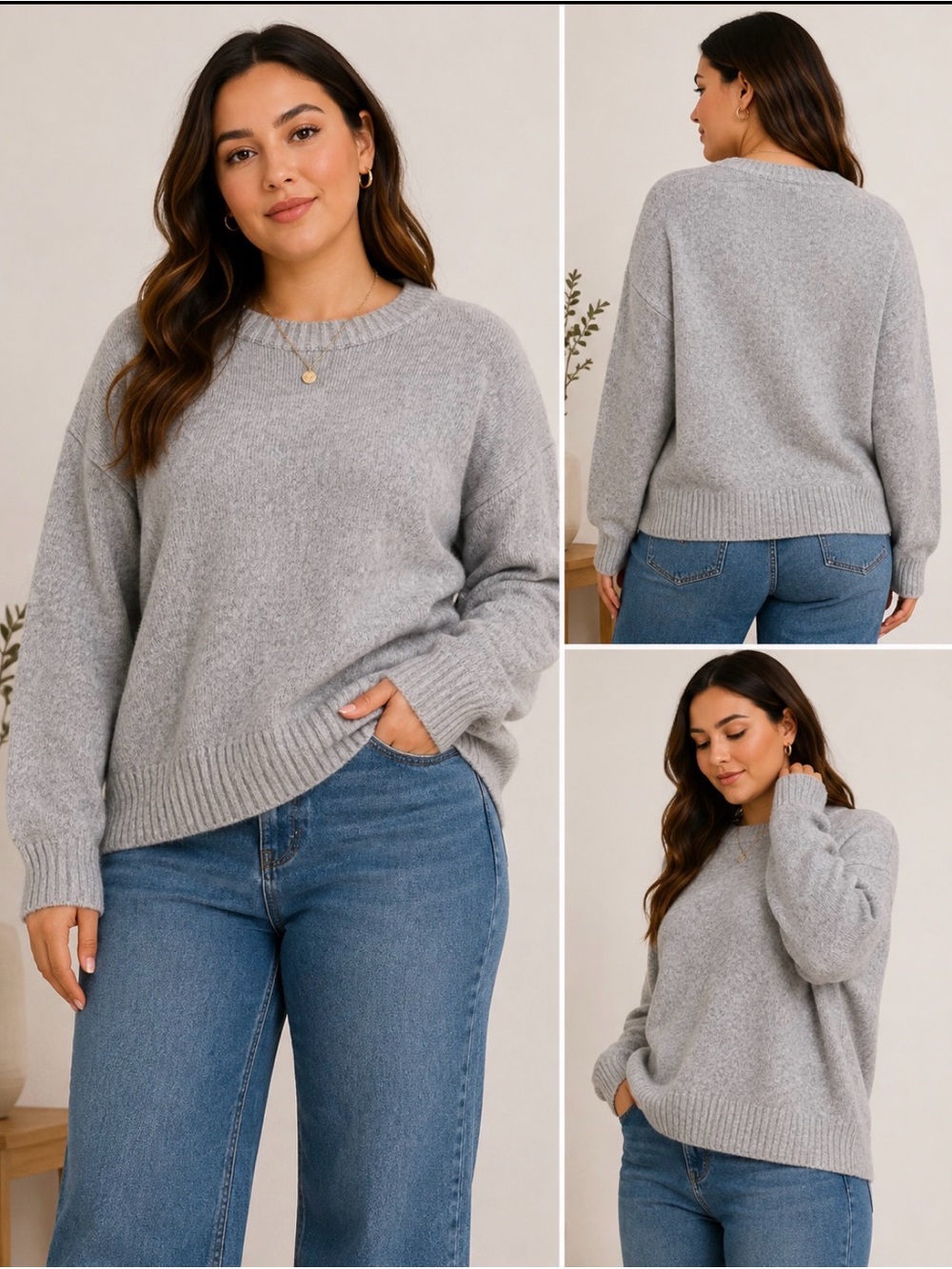 Industry Gray Knit Sweater Women’s XL Crewneck Relaxed Fit Minimalist